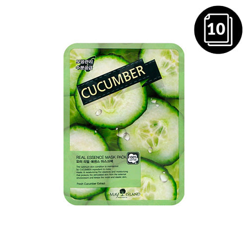 MAY ISLAND MAY ISLAND Cucumber Real Essence Mask Pack 10ea - hydrating - front bottle shot