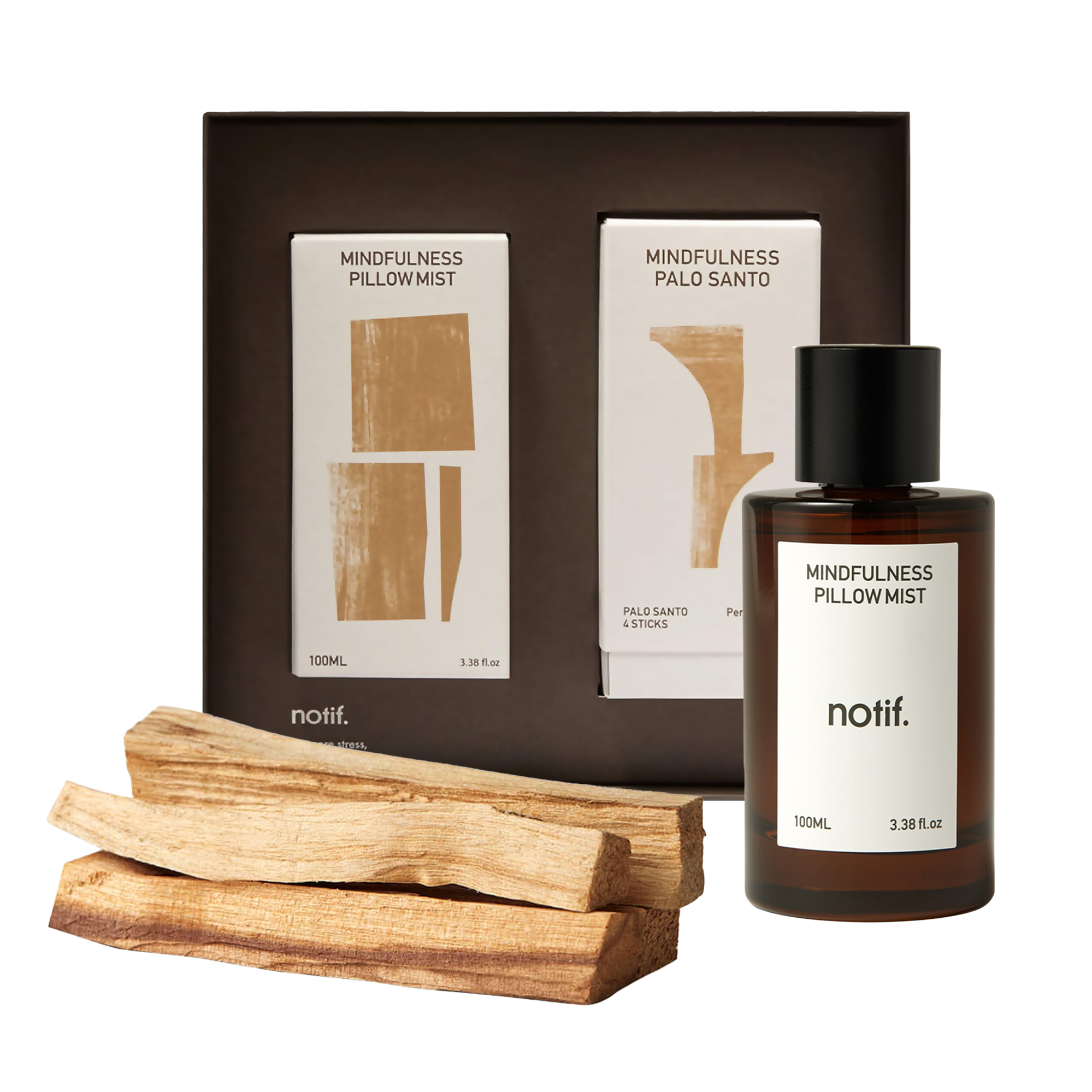 notif. notif. Mindfulness Palo Santo 4p + Pillow Mist 100ml Set - soothing - front bottle shot