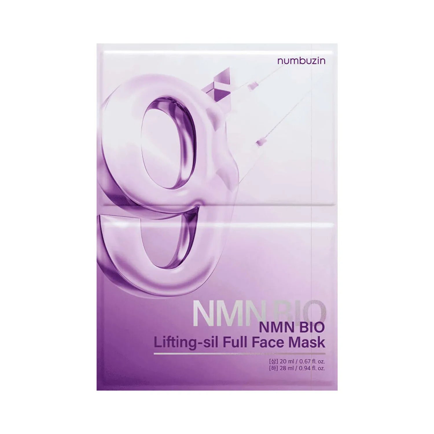 numbuzin numbuzin No. 9 NMN Bio Lifting-sil Full Face Pack Sheet 4ea Set (+Fabric Lifting Band) - hydrating - front bottle