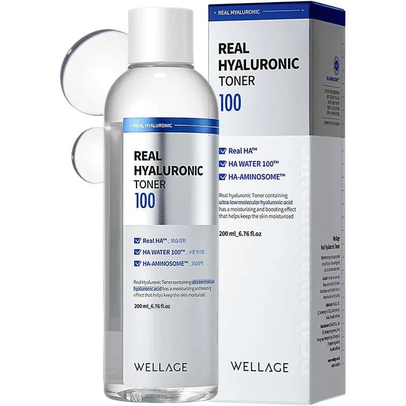 WELLAGE Wellage Real Hyaluronic 100 Toner 200ml - hydrating - front bottle shot